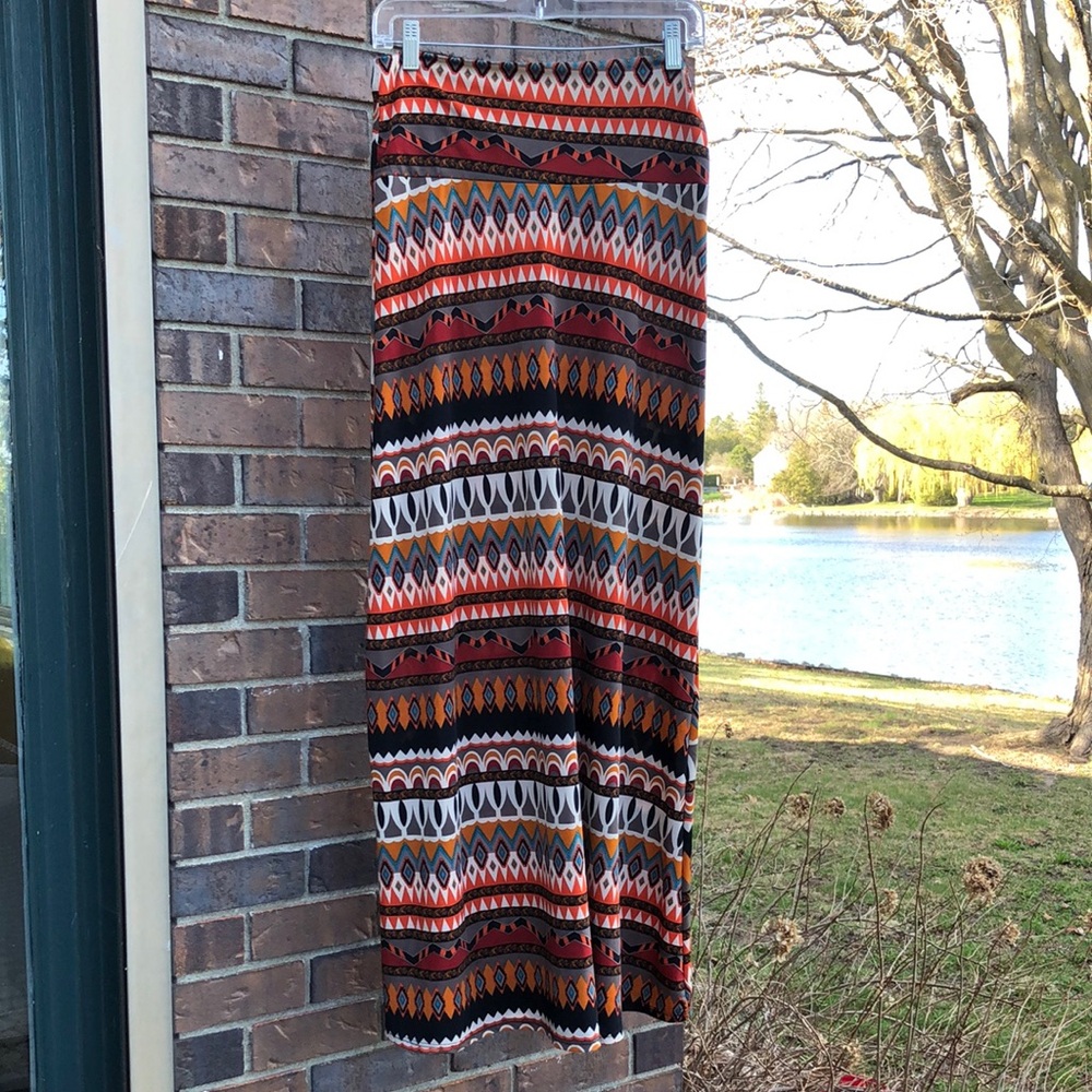 Boho Printed Maxi Skirt in Orange and Black